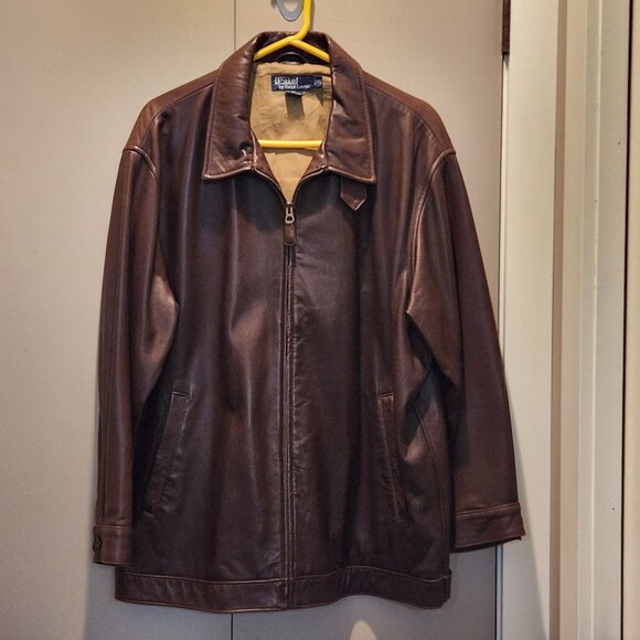 Vintage Men's Polo Ralph Lauren Chocolate Brown Leather Bomber Jacket XL - Picture 1 of 13